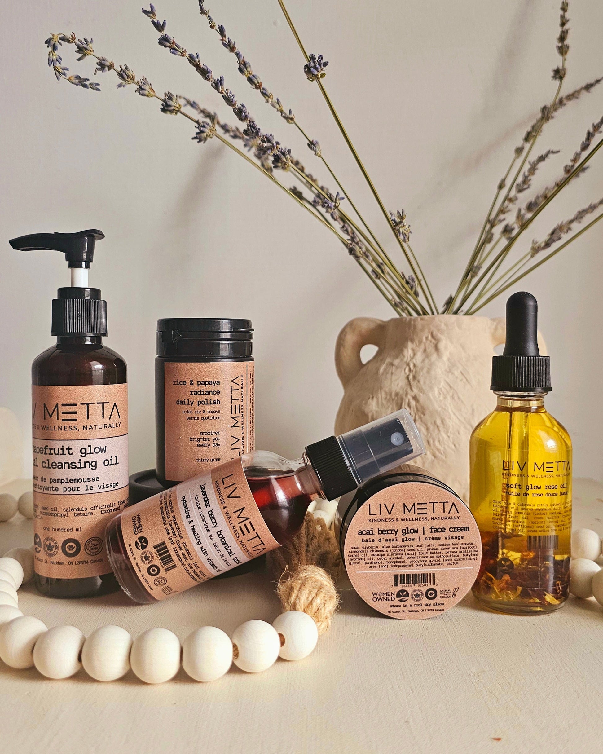 Five products stacked against a plain background