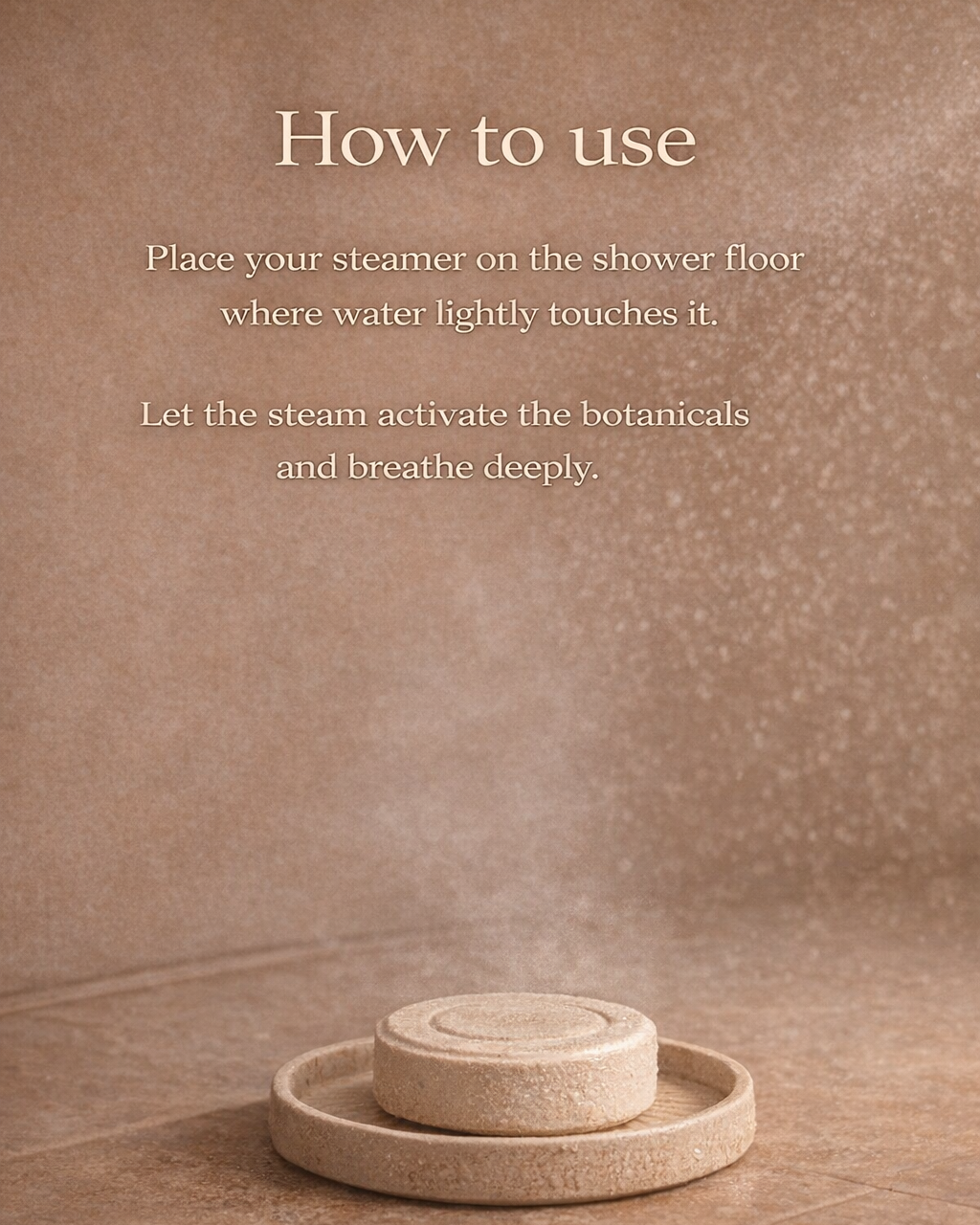 Steamer on a wooden floor with instructions and branding for Liv Metta Wellness.