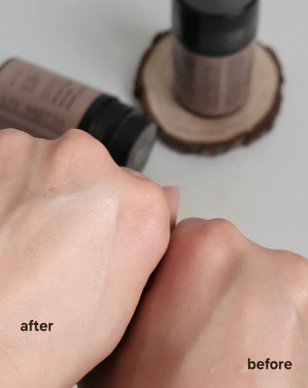 Woman showing before after using daily polish